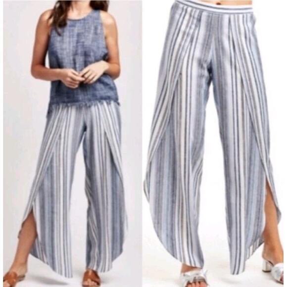 Anthropologie DREW Stella Blue Striped Linen Tulip Pants sz xs Beach Pool Summer - Picture 1 of 5